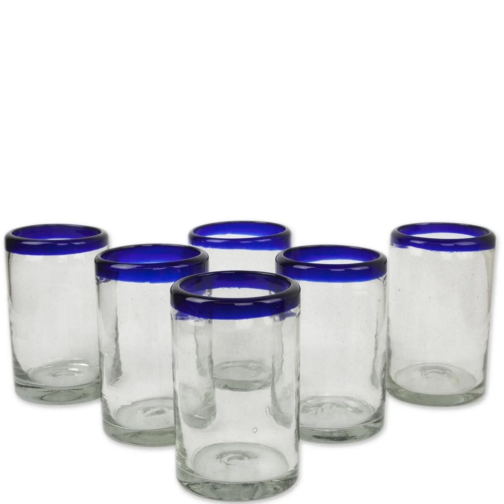 Tumbler Glasses w/ Blue Rim - Set of 6