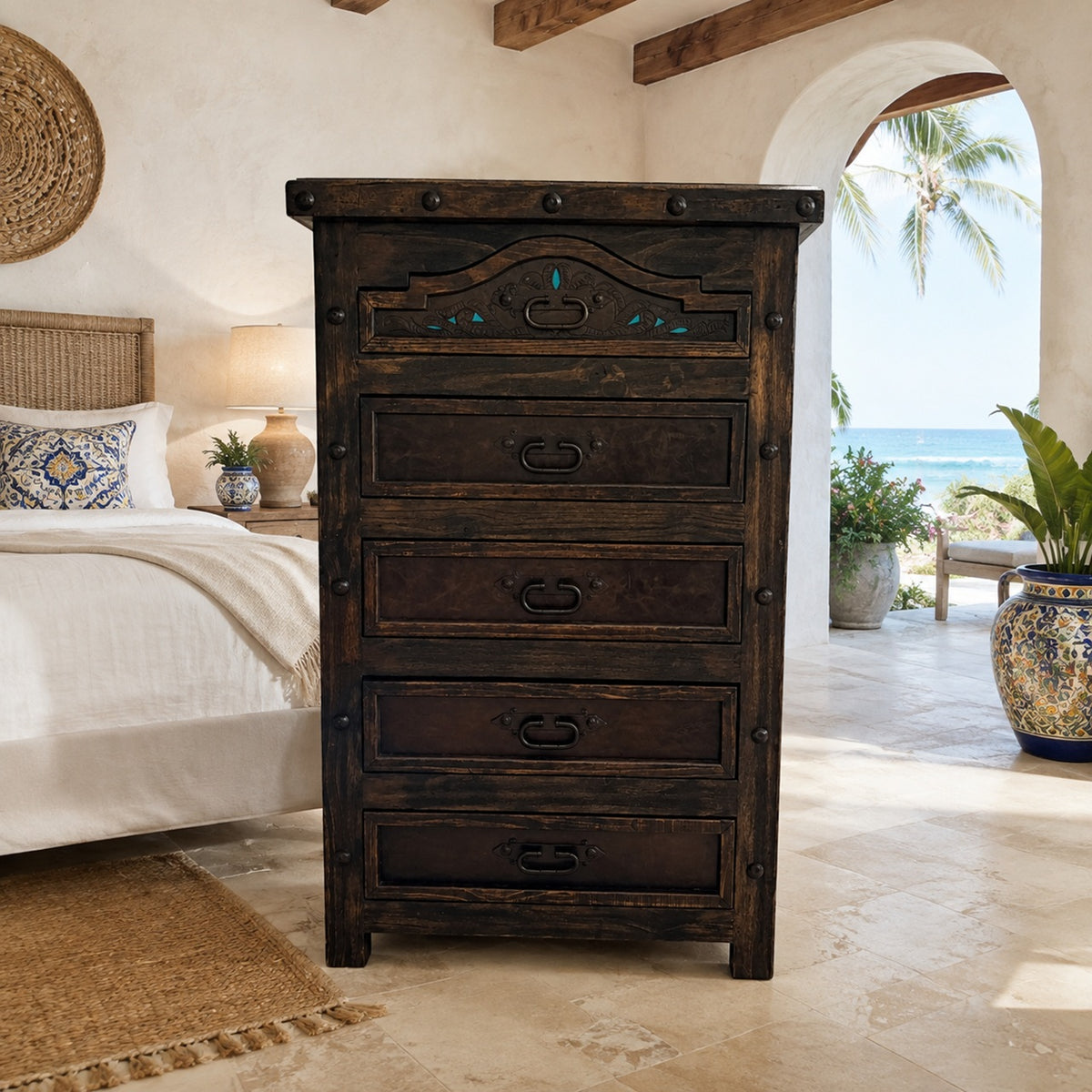 Pueblito Tall Dresser w/ Turquoise Leather