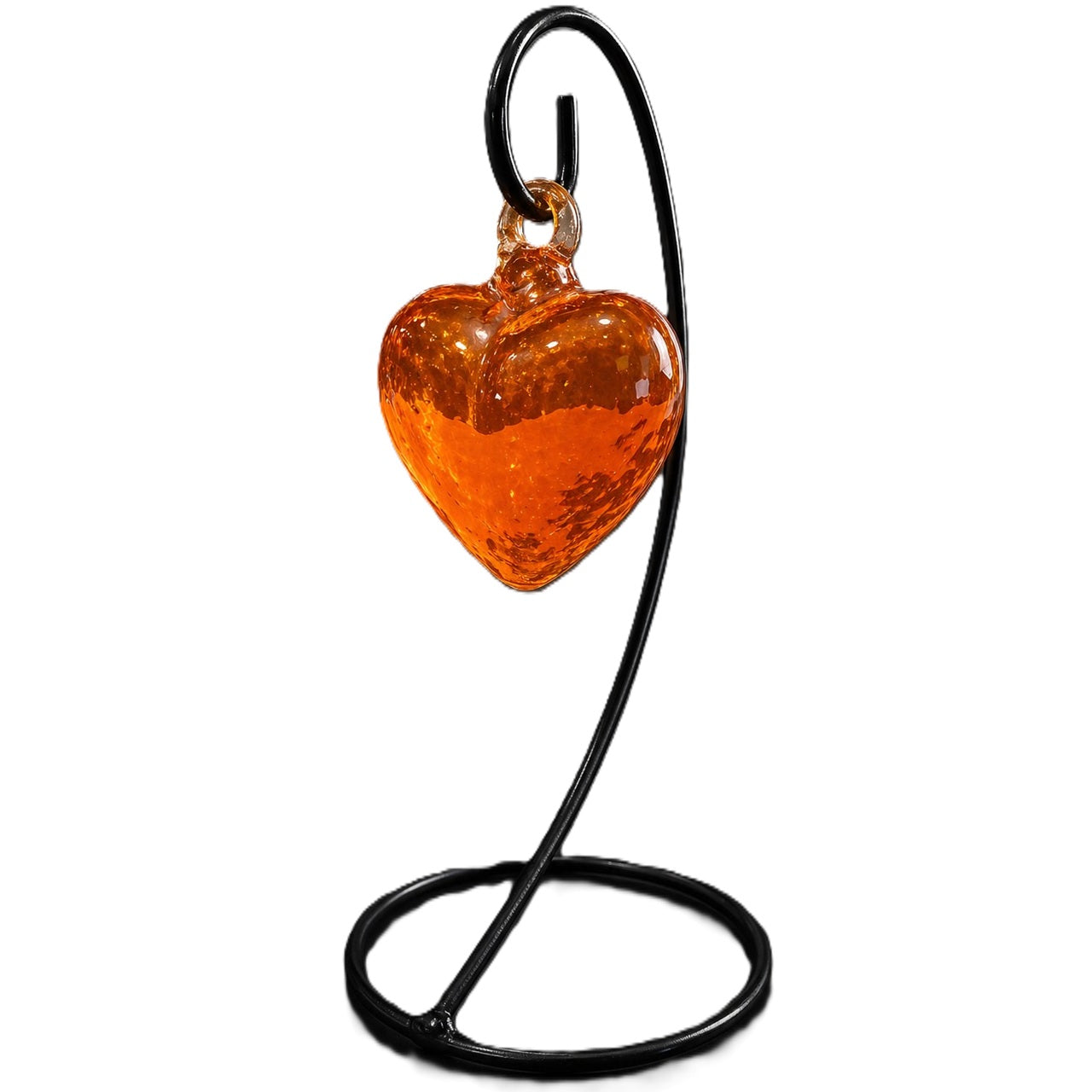 Orange Glass Heart w/ Metal Stand