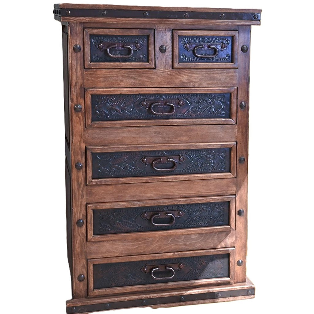 Adela Tall Dresser w/ Tooled Leather Pueblo Viejo Imports Adela Tall Dresser w/ Tooled Leather Pueblo Viejo Imports