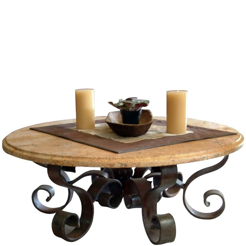 Iron Base Round Coffee Table w/ Stone Top