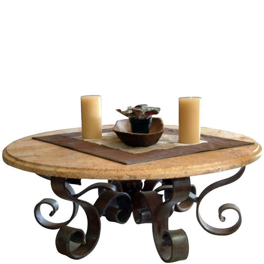 Iron Base Round Coffee Table w/ Stone Top
