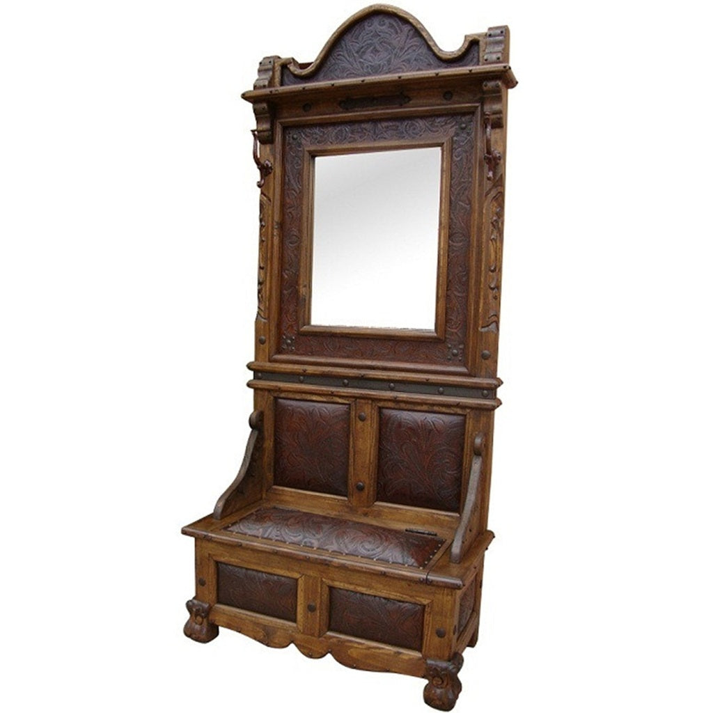 Halltree Bench w/ Tooled Leather