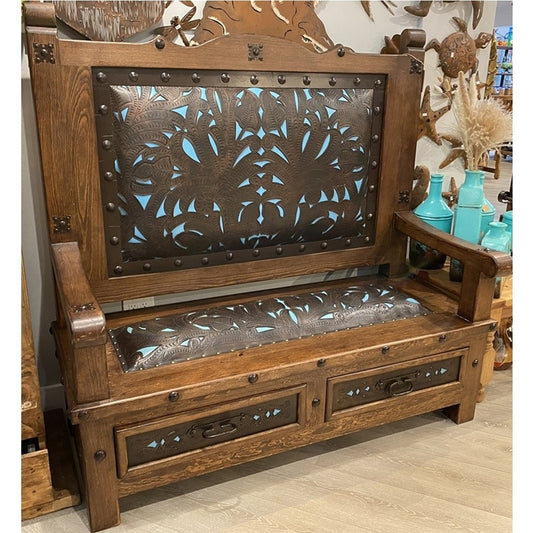 Hacienda Bench w/ Turquoise Leather