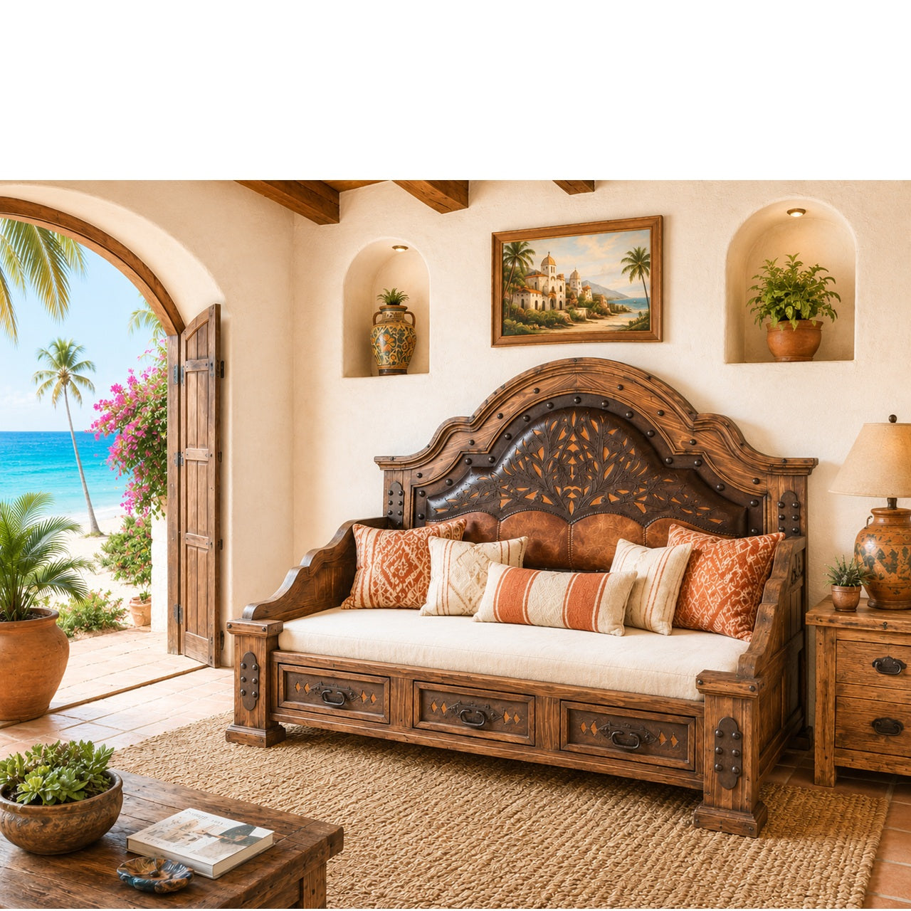 Emperador Day Bed w/ Tooled Leather