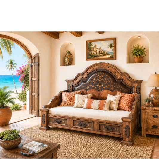 Emperador Day Bed w/ Tooled Leather