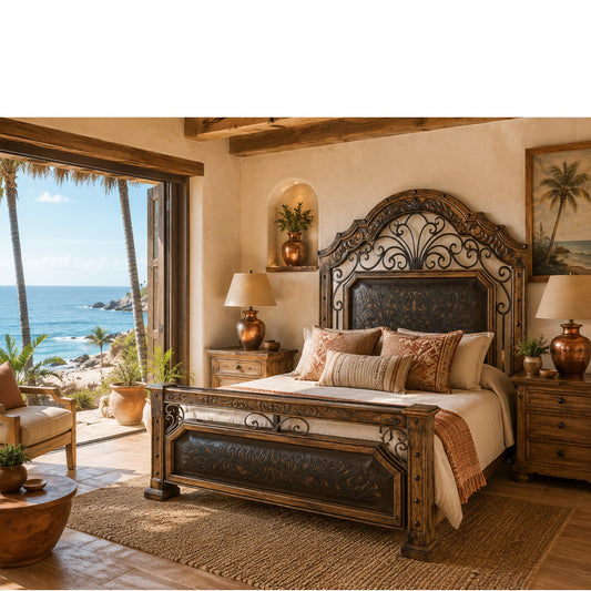 Adela Bed w/ Tooled Leather