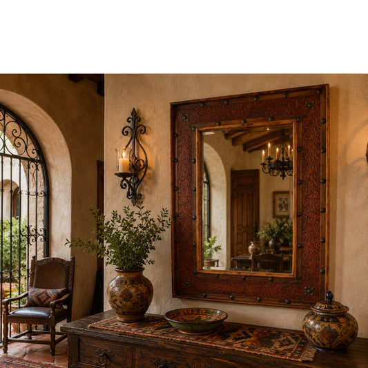 Hacienda Mirror w/ Tooled Leather