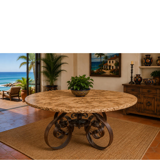Iron Base Dining Table w/ Stone Top