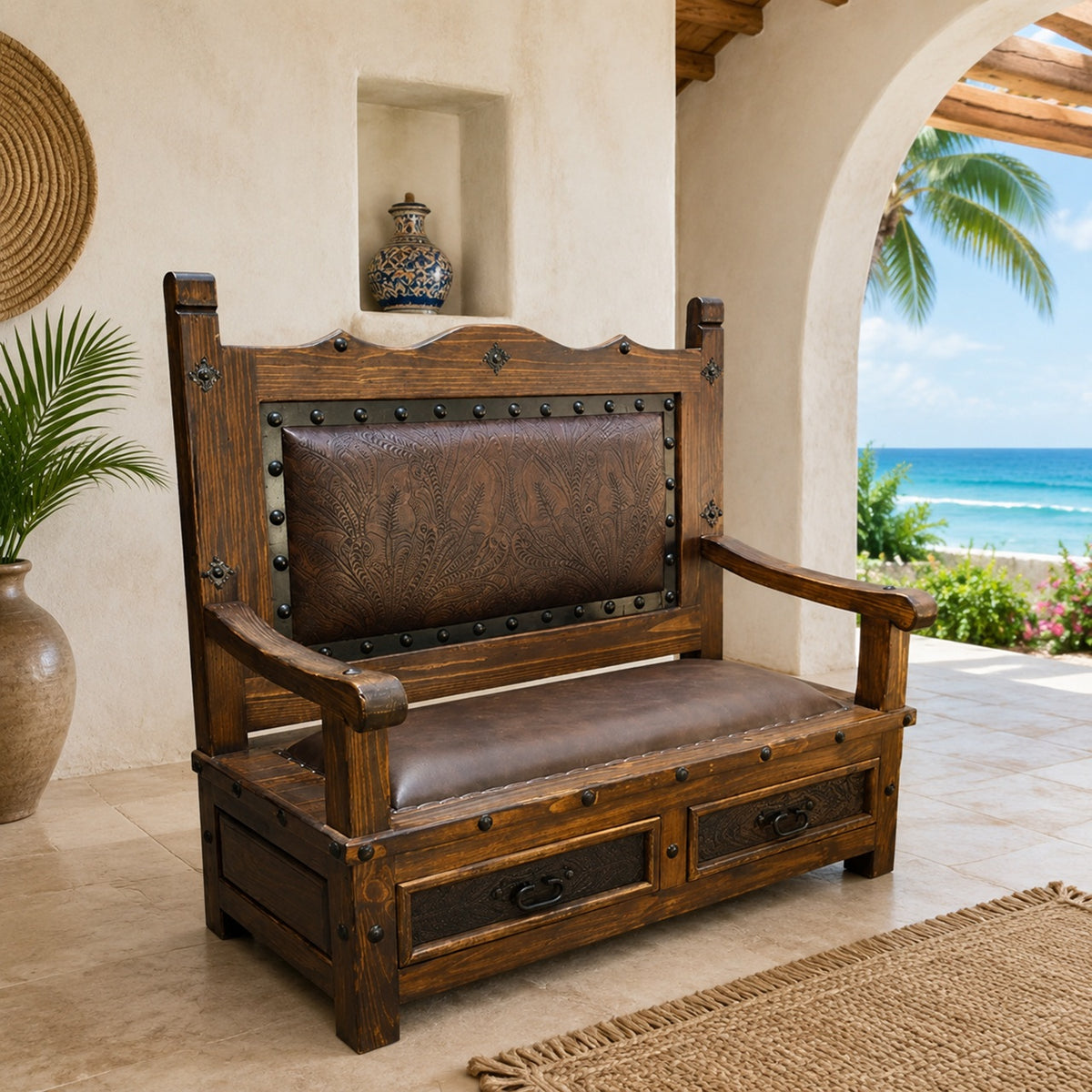 Hacienda Bench w/ Brown Leather