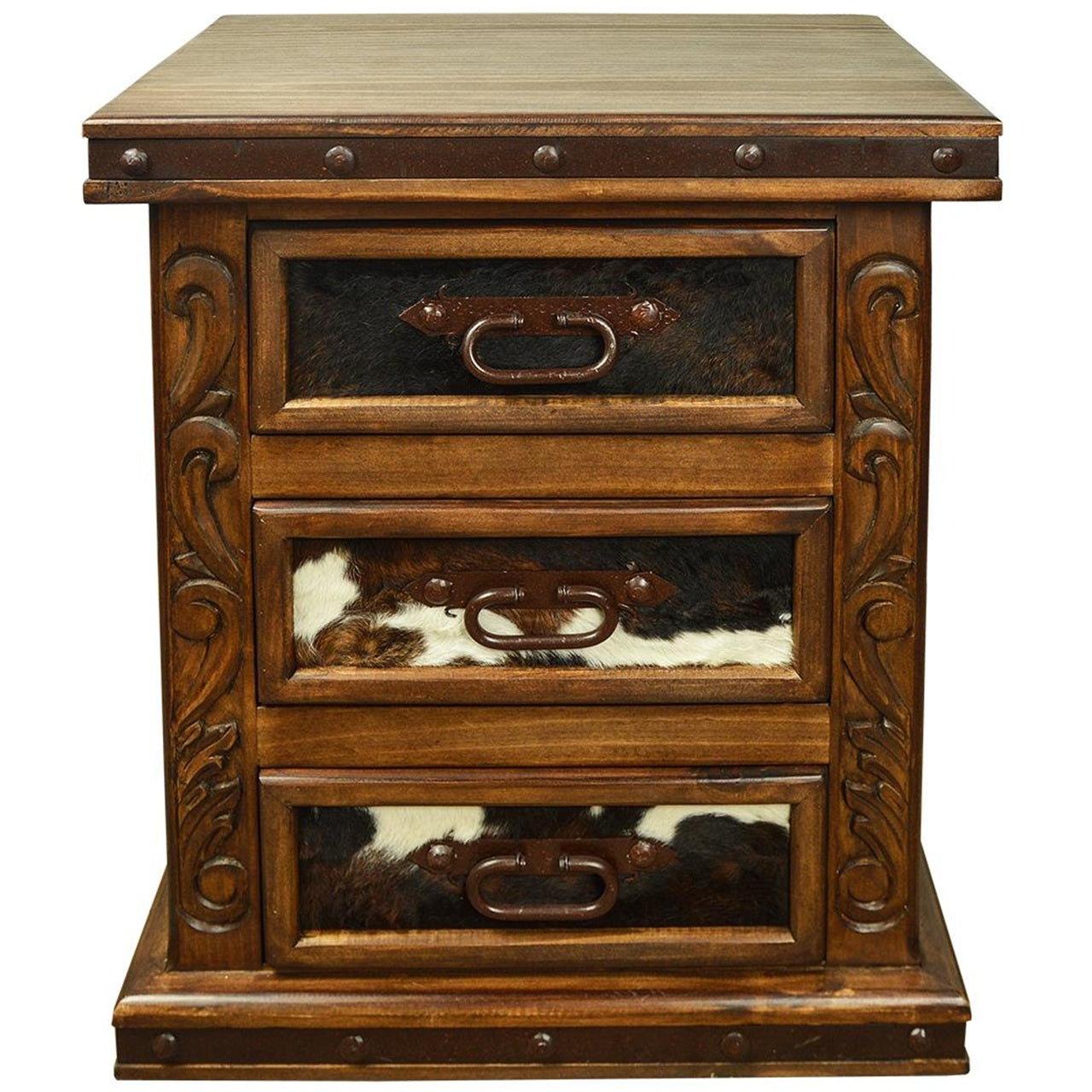 Tablero Carved Nightstand w/ Cowhide
