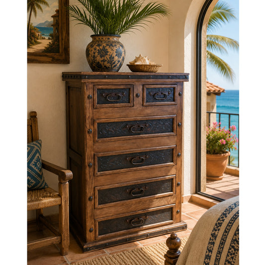 Adela Tall Dresser w/ Tooled Leather