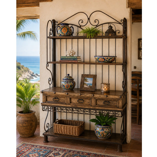 Three Drawer Iron Kitchen Hutch