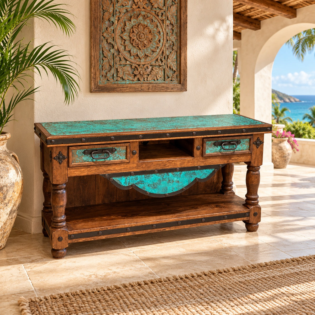 Del Rio TV Console w/ Turquoise Copper