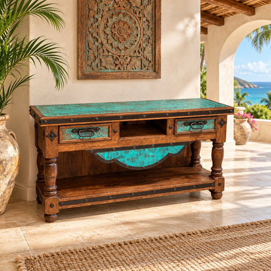 Del Rio TV Console w/ Turquoise Copper