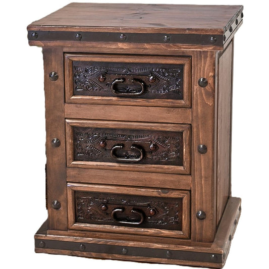 Adela Nightstand w/ Tooled Leather