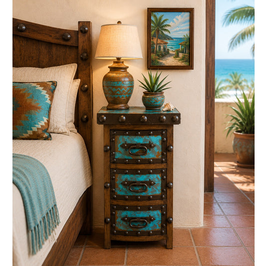 Curvo Nightstand w/ Turquoise Copper