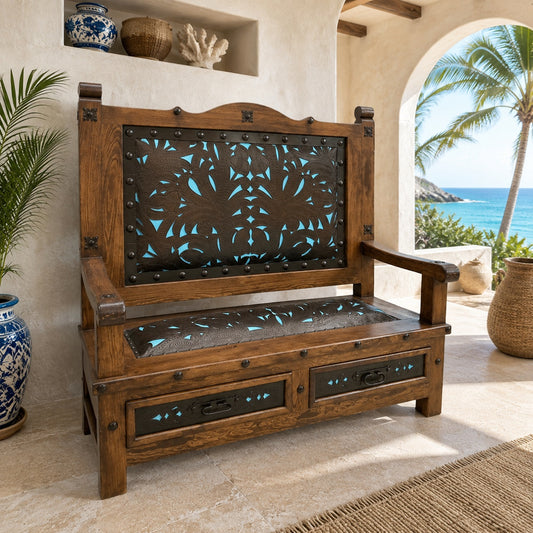 Hacienda Bench w/ Turquoise Leather
