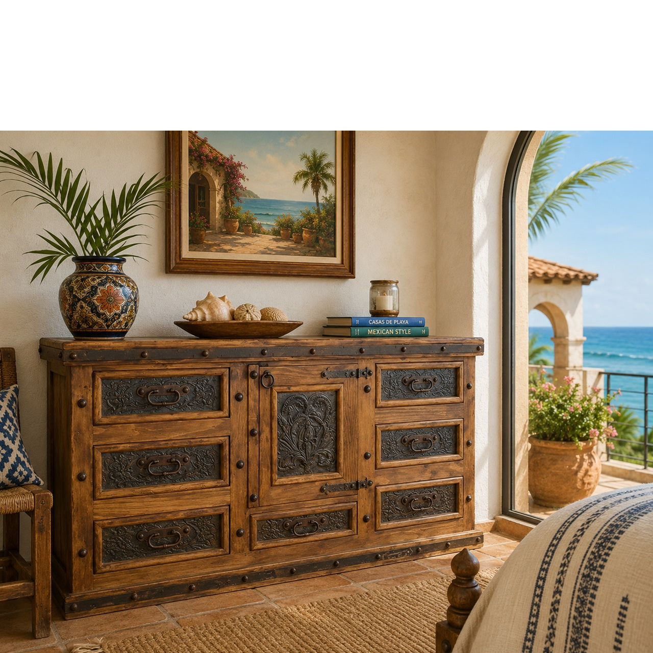 Emperador Dresser with Tooled Leather