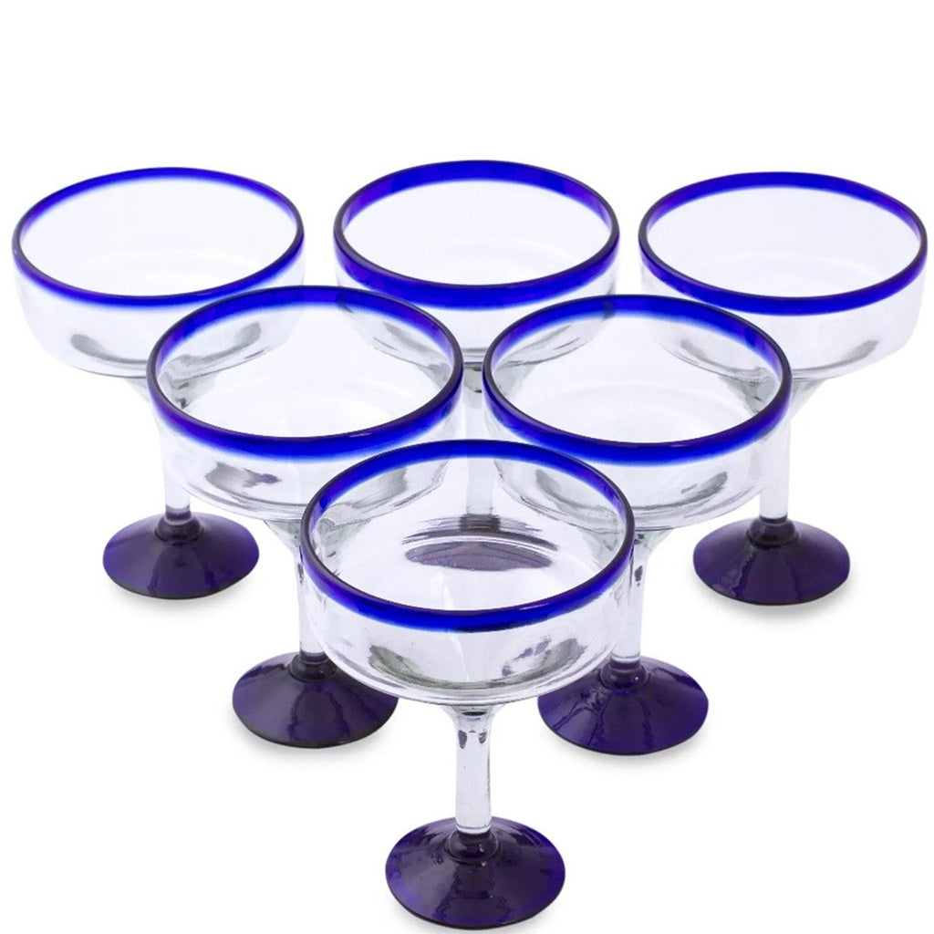 Margarita Glasses w/ Blue Rim - Set of 6
