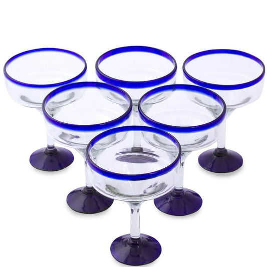 Margarita Glasses w/ Blue Rim - Set of 6