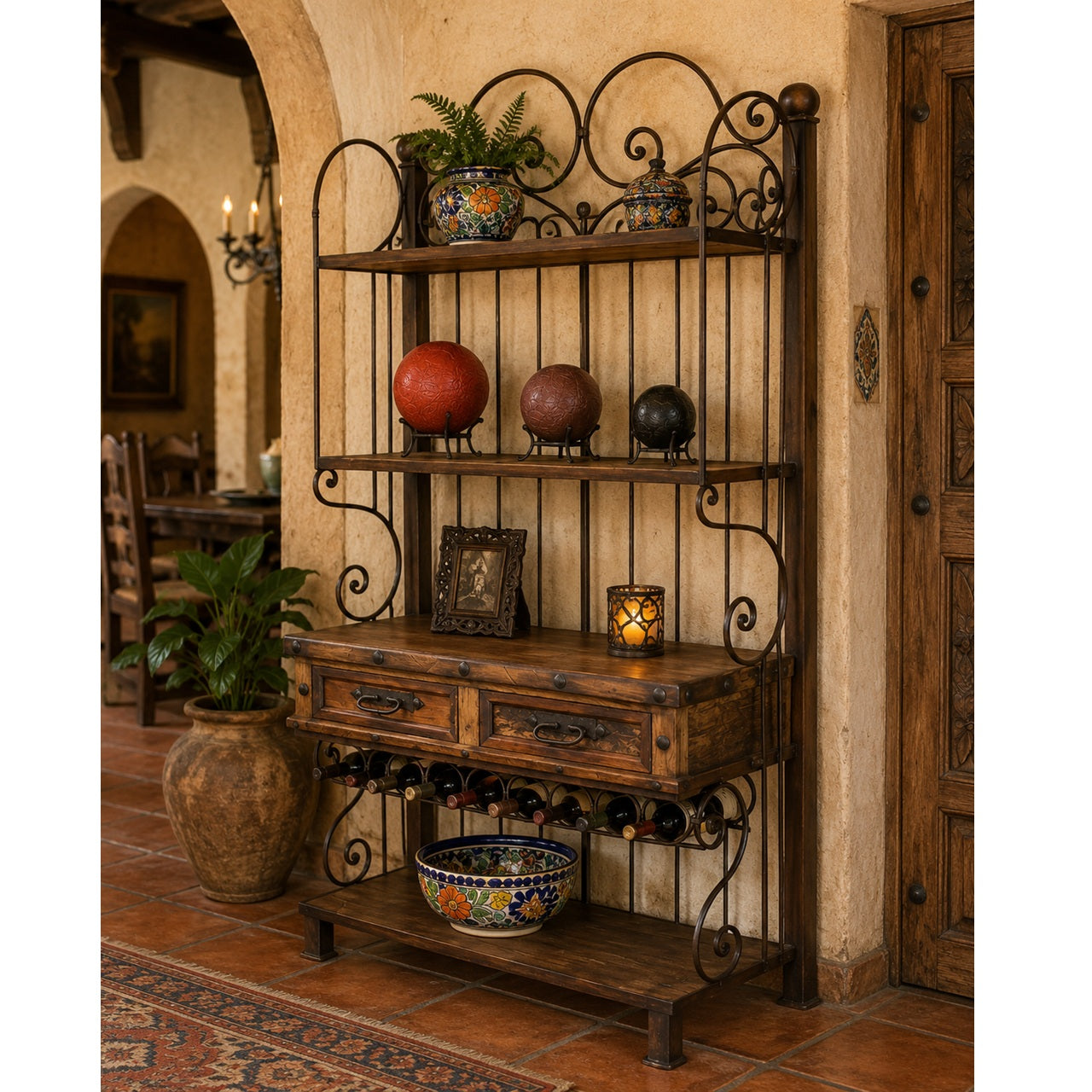 Two Drawer Iron Kitchen Hutch