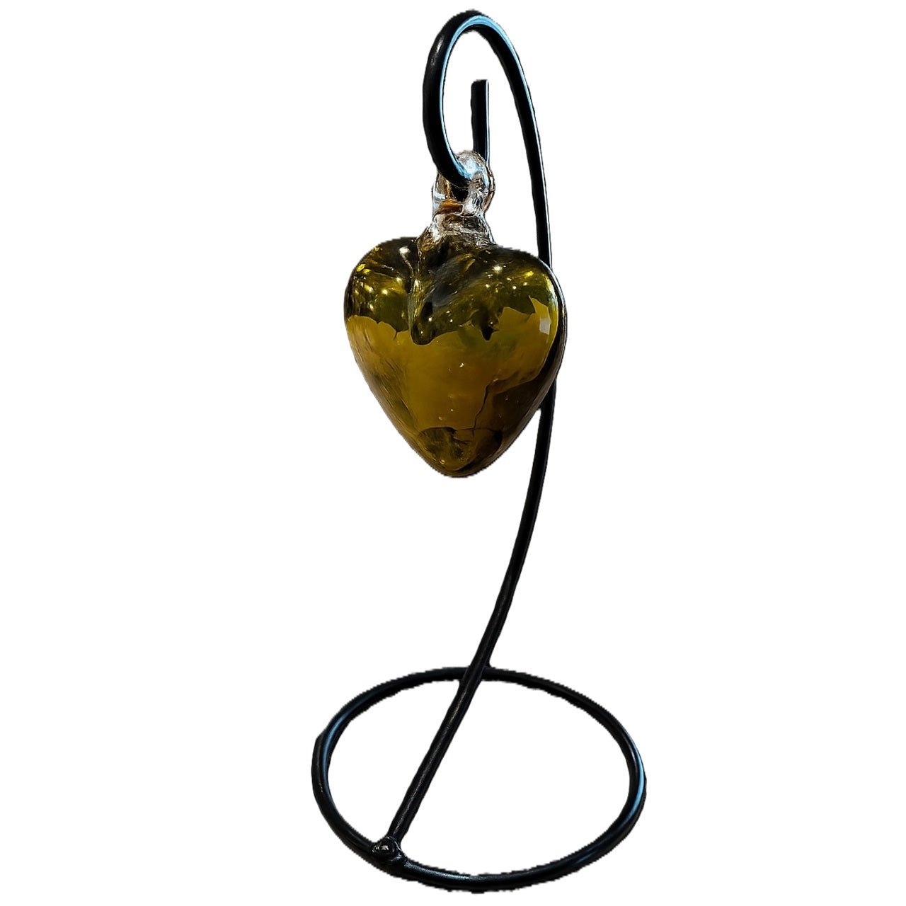 Amber Glass Heart w/ Metal Stand