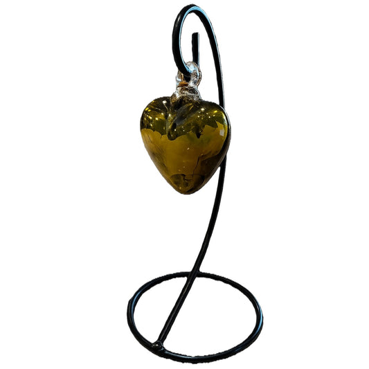 Amber Glass Heart w/ Metal Stand
