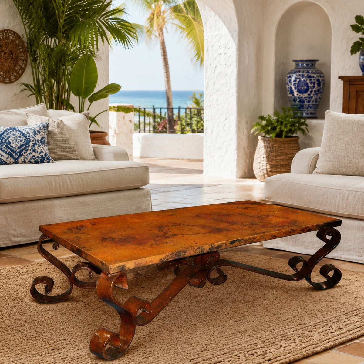 Iron Base Coffee Table w/ Copper Top