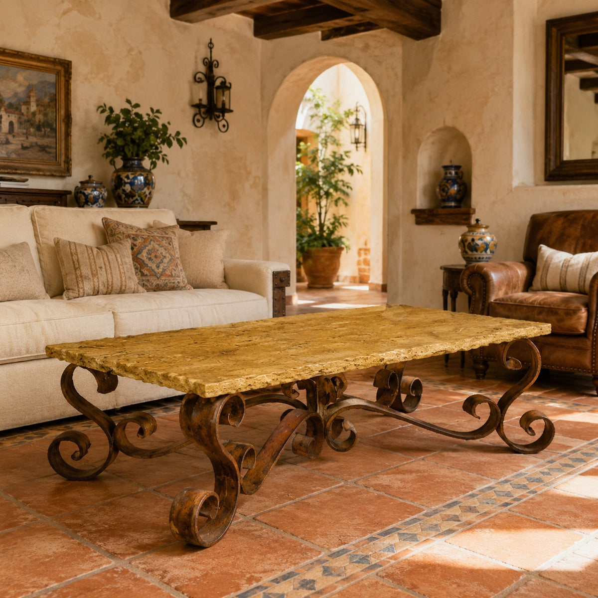 Iron Base Coffee Table w/ Stone Top