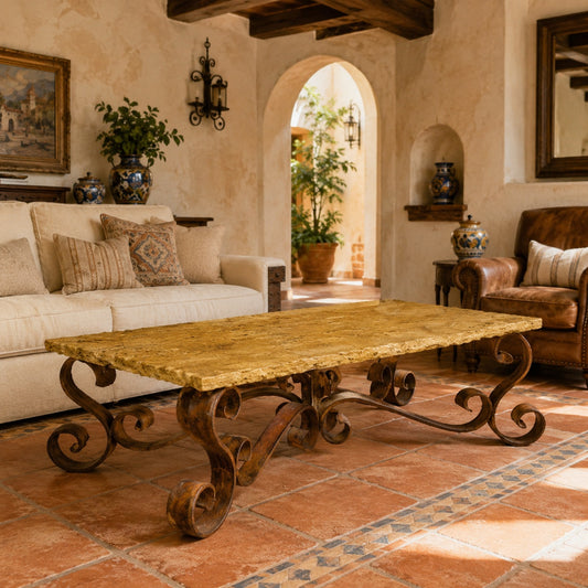 Iron Base Coffee Table w/ Stone Top