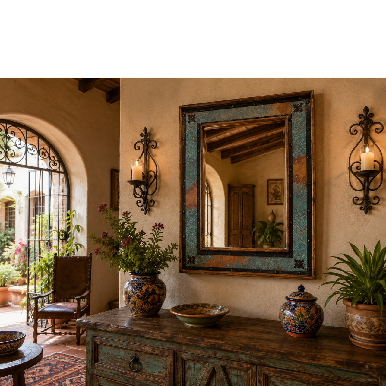 Hacienda Mirror w/ Turquiose Copper