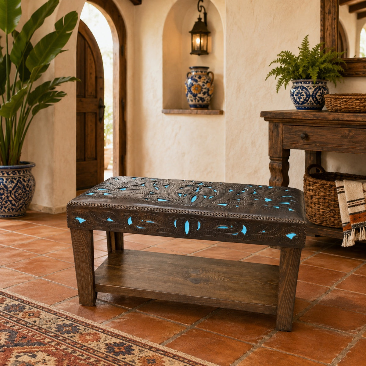 Pueblito Bench w/ Turquoise Leather