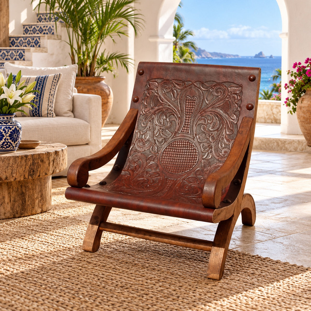 Miguelito Lounge Chair w/ Tooled Leather